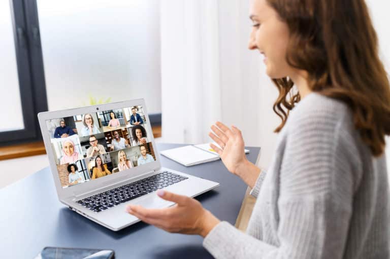 Diverse,Multiracial,People,Involved,Video,Meeting,,Video,Conference.,Computer,App