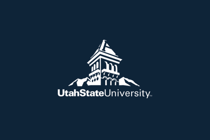 Utah State University logo on a dark blue backdrop