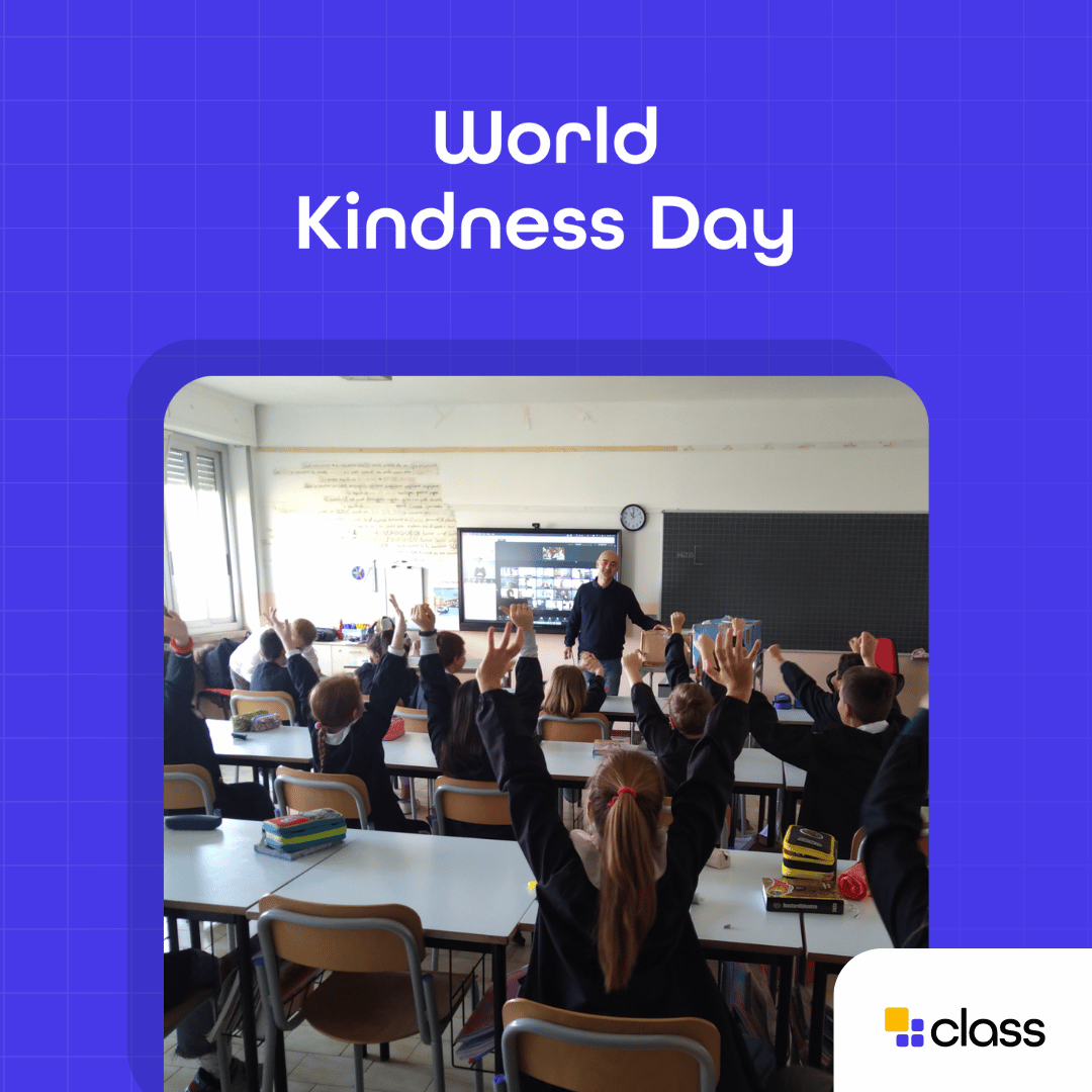 Photo of Class presenting gifted computers to a classroom in Italy