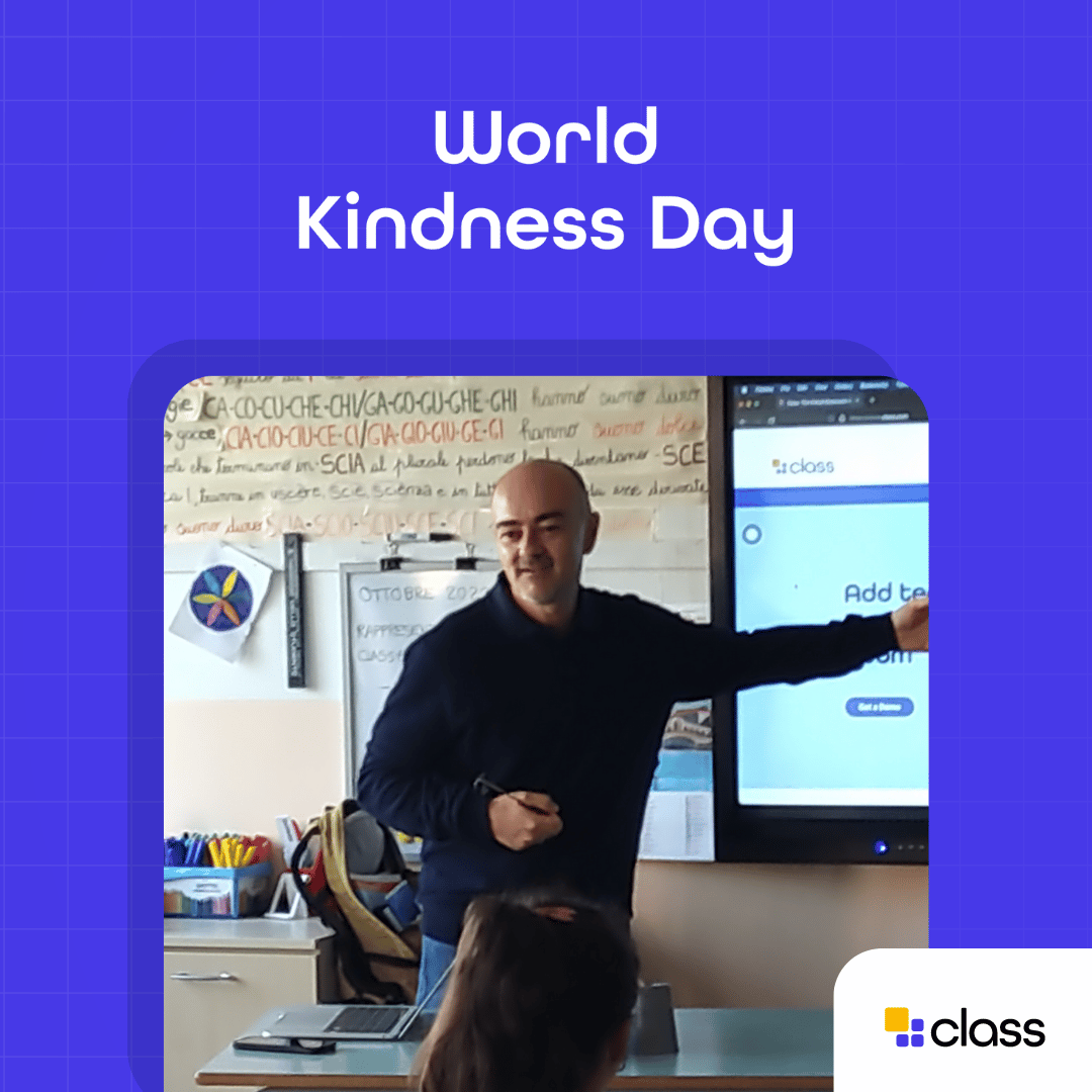 Photo of Class presenting gifted computers to a classroom in Italy