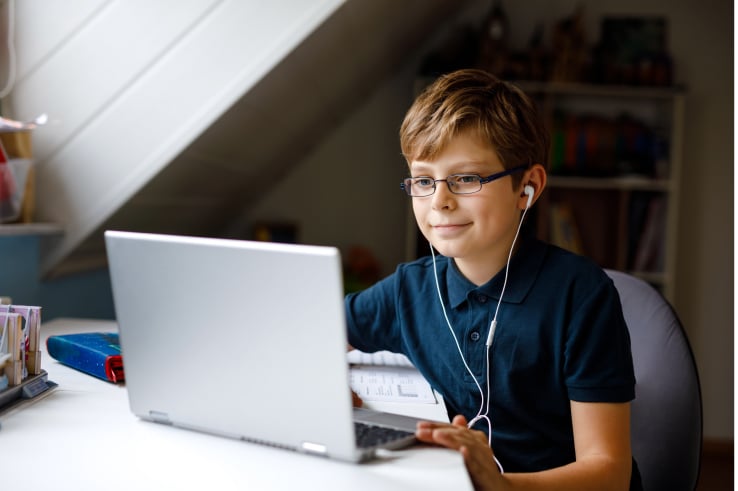 kid participating in an online class