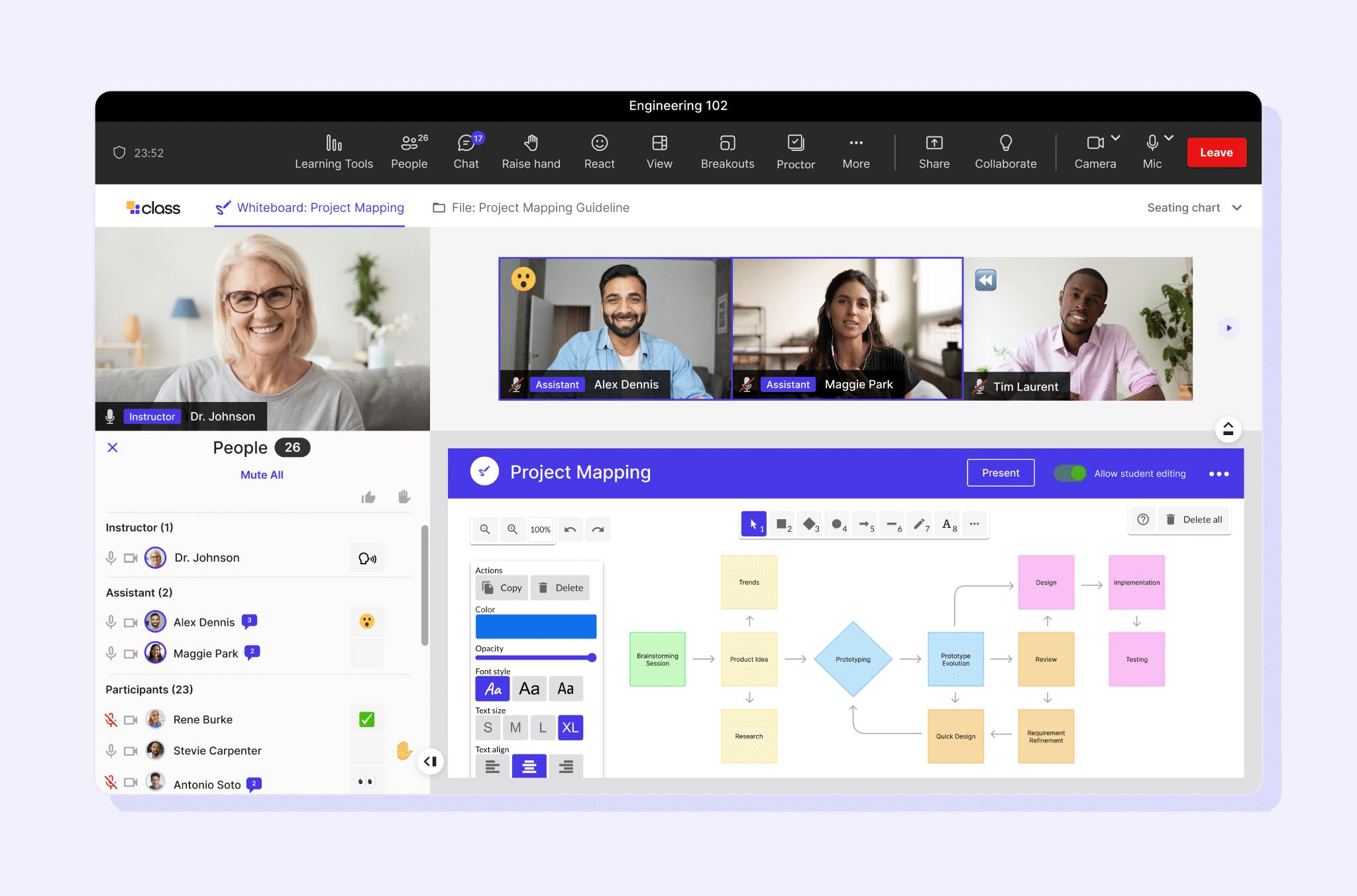 image of class for microsoft teams showing the instructional whiteboard feature